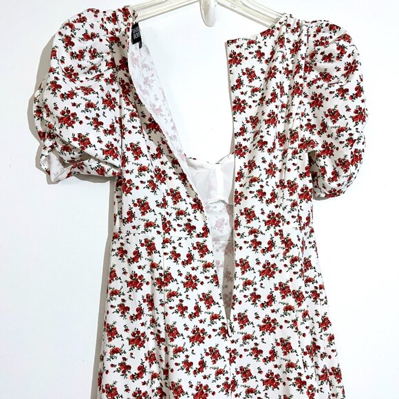 Danielle Bernstein Floral Slitted Short Sleeve Queen Anne Neckline Dress - Picture 8 of 15